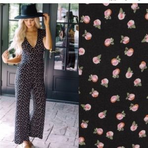 Free People Mia Floral Print Jumpsuit Short Sleeve Pant Black Pink Size 10